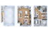 Elegant 3D floor plan of a townhouse featuring 3 bedrooms, an open-concept kitchen and dining area, cozy living room, and spacious garage.