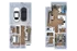 Contemporary 3D floor plan showcasing 2-bedroom apartment with open-plan kitchen, stylish living area, and double garage.