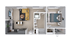 Modern 3D floor plan showcasing an elegant one-bedroom apartment with an open-plan living area, sleek kitchen, and stylish bathroom.