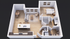WonderBlock 3D Floor Plan Image - Junction - One Bedroom, One Bathroom, 843 sqft.