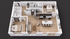 WonderBlock 3D Floor Plan Image- Lucky - Two Bedroom, Two Bathroom, 1,190 sqft
