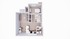 Modern 3D floor plan featuring a cozy bedroom, spacious open-concept living and dining area, and a fully-equipped kitchen.