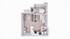 Modern 1-bedroom apartment floor plan with a cozy living area, sleek kitchen, and stylish bathroom.