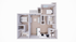 Modern 3D floor plan showcasing 2 spacious bedrooms, stylish open-concept living area, sleek kitchen with breakfast bar, and well-appointed bathroom.