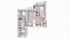 Modern 3D floor plan showcasing 2 bedrooms, an inviting open-concept living area, and a sleek kitchen.
