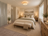 Elegant and inviting bedroom spacious enough to fit king-sized bed and furniture comfortably.