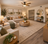 Spacious living room opening to the cozy dining room