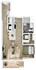 Efficient open-plan apartment with one bedroom, kitchen island, inviting living room, and private balcony.
