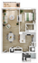 Chic open floor plan with a bedroom, stylish living room, modern kitchen, and cozy balcony.