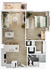 Elegant floor plan featuring a spacious bedroom, an open living area, and a modern kitchen.