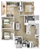 Sophisticated floor plan illustrating 3 bedrooms, open-concept living and dining area, and gourmet kitchen.