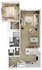 Modern floor plan featuring a spacious bedroom, open living and dining area, and a well-equipped kitchen.