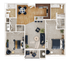 Inviting 2D floor plan showcasing 2 spacious bedrooms, elegant living area, modern kitchen with island, and cozy balcony.