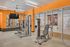 Modern gym with bright orange walls featuring state-of-the-art exercise machines and ample natural lighting.