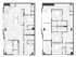 Contemporary dual-level floor plan showcasing 4 bedrooms, expansive living area, and sleek modern kitchen with island.