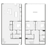 Chic duplex floor plan featuring four spacious bedrooms, open-concept living area, and modern kitchen with dining space.