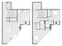 Modern two-story loft floor plan with open-concept living area, sleek kitchen, two spacious bedrooms, and two bathrooms.