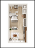 Modern studio apartment floor plan with an open-concept living area, elegant kitchen