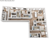 Modern 3D floor plan showcasing a stylish 3-bedroom layout with a spacious open-concept living and dining area, sleek kitchen, and elegant bathrooms.