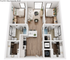 Elegant 3D apartment floor plan showcasing 3 bedrooms, a cozy living area, modern kitchen with island, and stylish bathrooms, perfect for contemporary living.