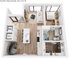 Chic 1-bedroom apartment floor plan with open kitchen, cozy living area, and modern bathroom layout at Villas Knoxville.