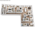 Modern 3D floor plan showcasing a sleek layout with two bedrooms, two stylish bathrooms, and an open-concept living area connected to a gourmet kitchen. Perfect for contemporary living with ample natural light and elegant finishes.