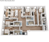Elegant 3D floor plan featuring 3 bedrooms, an open kitchen with island seating, a cozy living room, and dual bathrooms, ideal for modern living.