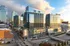 Downtown Kansas City buildings featuring modern glass Three Light building.