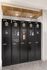 Modern apartment Tide Dry cleaning service boxes with wood-accented ceiling.