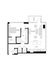 Elegant floor plan showcasing 1 bedroom, a spacious living room, an open kitchen with island, balcony, and modern amenities.