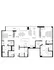 Modern floor plan showcasing 2 spacious bedrooms, open living and dining areas, sleek kitchen with island, and dual bathrooms. Features include walk-in closets and a private balcony.