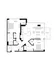 Elegant apartment floor plan featuring 2 bedrooms, expansive living room, modern kitchen with island, 2 baths, and a private balcony.