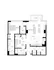 Chic floor plan showcasing a spacious bedroom, open living room, and modern kitchen with an island. Includes a den, two luxurious baths, and a cozy balcony.