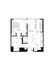 Contemporary 1-bedroom apartment floor plan featuring a spacious living room, modern kitchen with an island, and a well-appointed bathroom.