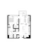 Modern floor plan featuring 1 bedroom, open-concept living and kitchen area with island, walk-in closet, and private balcony.