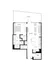 Modern floor plan showcasing a single bedroom, expansive terrace, open living area, and sleek kitchen with island.