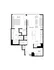 Modern 1-bedroom apartment floor plan featuring spacious living room, sleek kitchen with island, and convenient walk-in closet.