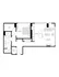 Modern floor plan showcasing 1 bedroom with a walk-in closet, spacious living room, and kitchen with island.