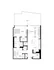 Modern floor plan showcasing a spacious 1-bedroom layout with a den, large terrace, open-concept living room, and kitchen with island.