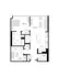 Elegant floor plan featuring one bedroom, a versatile den, modern kitchen with island, spacious living room, and convenient powder room.
