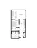 Modern floor plan highlighting a well-designed one-bedroom apartment with spacious living room, open kitchen, and convenient storage solutions.