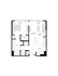 Contemporary 1-bedroom apartment floor plan featuring an open living room and kitchen with island, spacious walk-in closet, and modern bath.