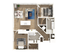 Modern 2D floor plan featuring two bedrooms, a stylish open living and dining area, and a sleek kitchen space.