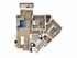 Modern 2D floor plan showcasing a bright two-bedroom apartment with an open-concept living area, sleek kitchen, and two stylish bathrooms.