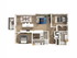 Modern floor plan featuring 2 spacious bedrooms with en-suite bathrooms, an open-concept kitchen and dining area, cozy living room, and a private balcony.