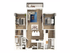 Modern floor plan with two bedrooms, an inviting living room, stylish kitchen, and two bathrooms, perfect for comfortable living.