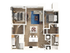 Modern 3D floor plan showcasing an elegant apartment with two spacious bedrooms, an inviting living room, and a sleek, open-concept kitchen with dining area, perfect for comfortable living.