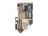 Modern floor plan featuring a cozy living room, elegant bathroom, and inviting bedroom with open layout.