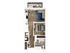 Modern 1-bedroom apartment floor plan featuring an open-concept living and dining area, sleek kitchen, and private balcony.