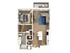 Modern floor plan showcasing a spacious one-bedroom apartment with open-concept living and dining area, sleek kitchen, and a cozy balcony.